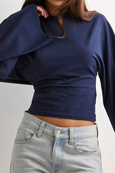 Tarz Cool Navy Blue - Burgundy 2-Piece Pack Women's Long Sleeve Waist-Fitted Blouse