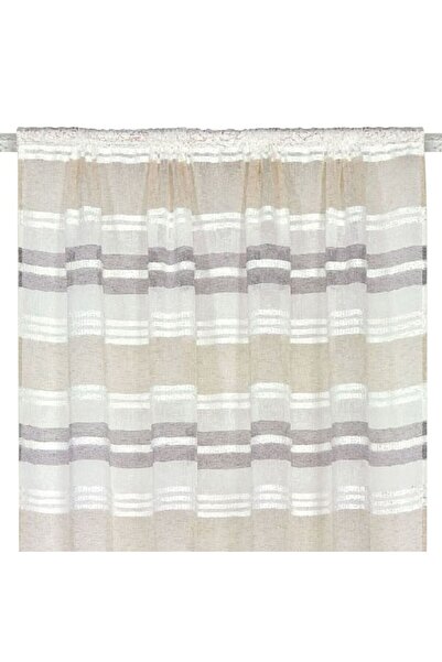 SHOPIENS Decorative Curtain, Striped, Ecru Beige, 140x260 cm, Polyester