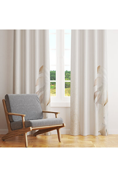 LadiesHome ستارة خلفية بسيطة بلون الكريم البيج مع أوراق بيضاء مقاس 140×260 بج...