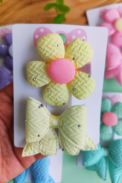 Nisankids Пухкава маргаритка и лента за коса в меки цветове, 1 чифт
