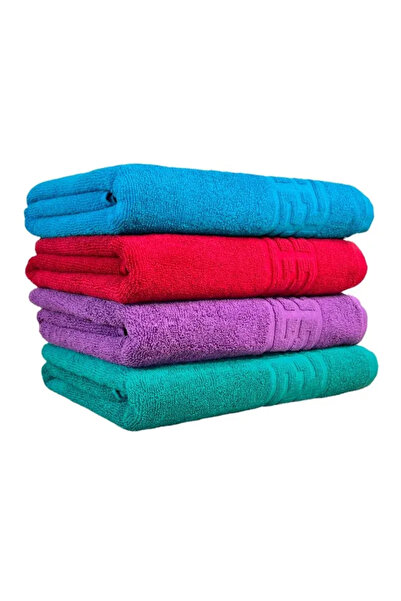 rotop Set of 4 Towels 50x90 cm Cotton 500 g/m² Greek Border Turquoise, Red, P...