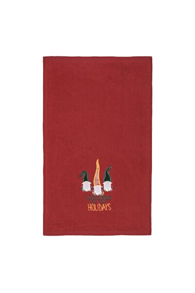 SHOPIENS Christmas Hand Towel, Embroidered Gnome Design, Red, Cotton, 50x30 cm, 400 GSM