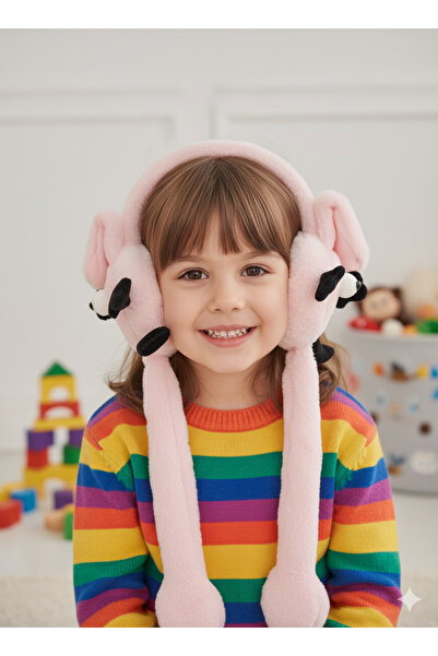 Kervan Pazar سماعات أذن شتوية للأطفال مع أشكال قطيفة وآذان متحركة وأصوات