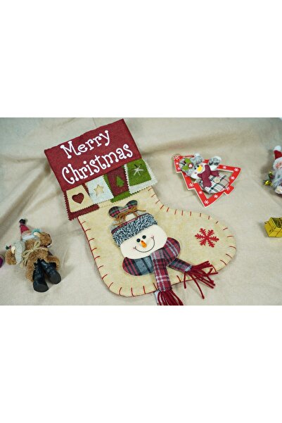 Flippy Κάλτσα δώρου, Flippy, με σχέδιο χιονάνθρωπου, κρεμ, μέγεθος 20x40 εκ., ύφασμα, εσωτερικό