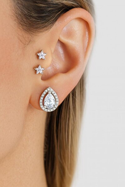 ESYURA ACCESSORIES أقراط فولاذية - طقم أقراط نسائية مكون من 6 قطع بتصميم نجمة...