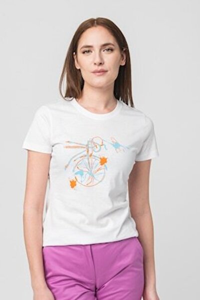 Pegas - Tricou din jerseu cu guler rotund și imprimeu contrastant cu logo, turcoaz/alb optic/mandarin sau