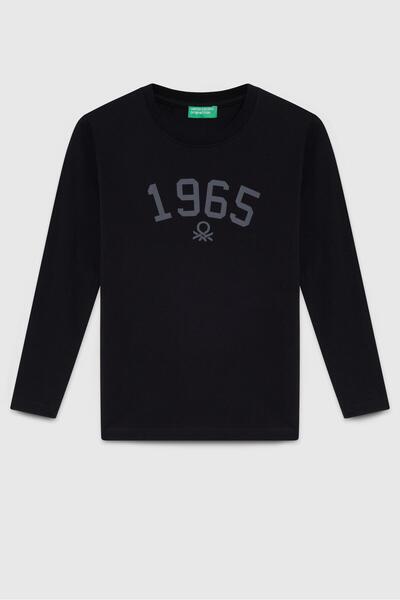 United Colors of Benetton Tricou cu mânecă lungă BNT-B23339 pentru băiat, negru