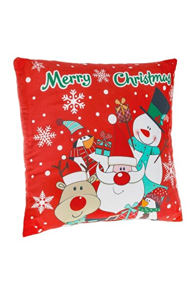 SHOPIENS Children's Decorative Pillow - Santa Claus, Snowman & Friends, No Zipper, Multicolor, 30x30 cm