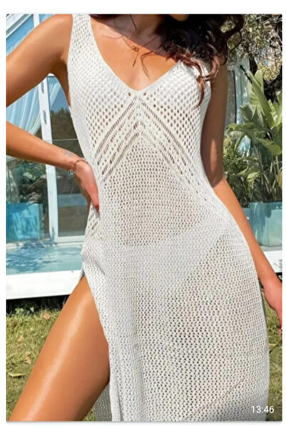 ESSFASIHON Rochie de plajă cu decolteu în V adânc și bretele groase