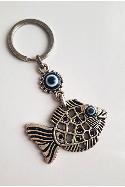 Svc Aksesuar Gift Evil Eye Beaded Silver Color Luck Fish Keychain 9 cm