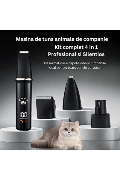 TehnoTek Pet Grooming Clipper, Stainless Steel & Ceramic Blade, 4 Guides, 6000 RPM, Black