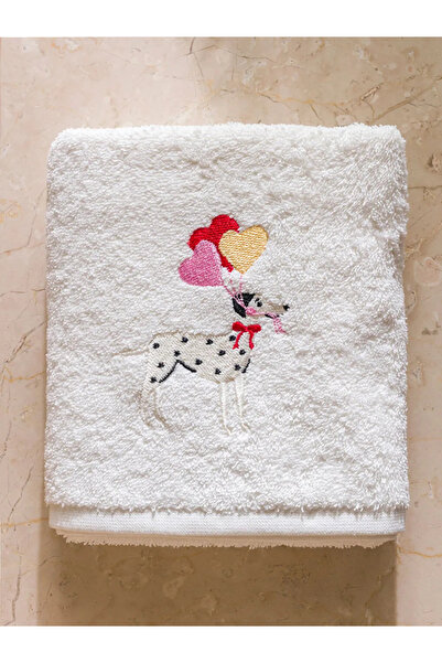 LC Waikiki Lcw Home Ecru Floral Embroidered Cotton Face Towel 50X80 cm