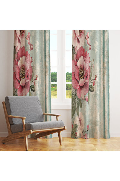 LadiesHome Shabby Chic Mavi Pembe Çizgili 140x260 Tek Kanat Fon Perde