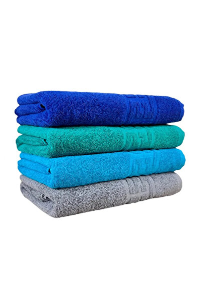 rotop Set of 4 Towels 50×90 cm Cotton 500 g/m² Greek Border (Grey, Green Dark...