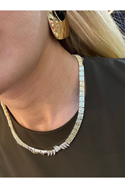 Tasarım Özel Seri Zirkon Taşlı Gold & Silver 2 renk Kolye