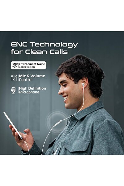 Promate Laxi-M USB-C Mono Earphone with ENC Mic, 14mm Driver, Aluminium Housing, White