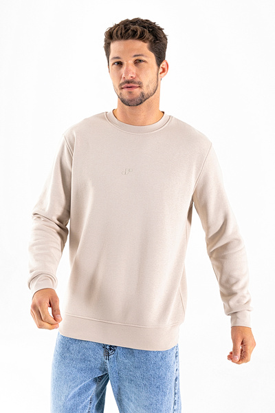 JB John Borners Ανδρικό φούτερ με λαιμόκοψη J με τύπωμα 3 Thread Beige - 25K 1101