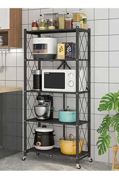 CamelMall رف تخزين مقاوم للخدش بخمسة إطارات، أسود، 34×71×160 سم