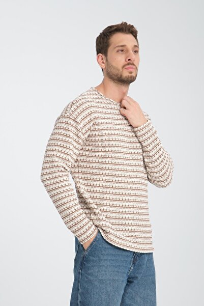 Store 100% Cotton Knit Jacquard Striped Men's Sweatshirt