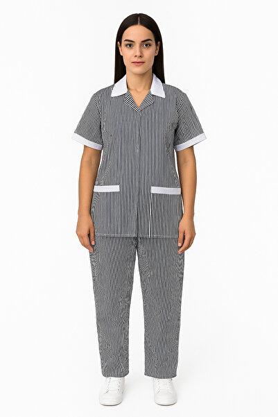 Rannah's Uniform طقم زي خادمة منزلي مخطط للنساء مع سحاب للإغلاق، بلوزة بأكمام...