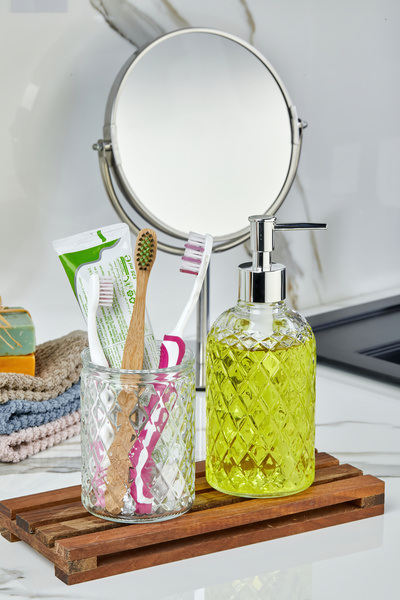 sonnenflügel Porselen Şık Banyo Takımı Diş Fırçalık Sıvı Sabunluk 2 Parça Luxury