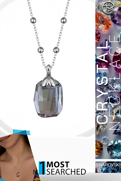 Twem Silver قلادة من الزركونيا والكريستال من سواروفسكي على شكل كرة بيضاوية مع...