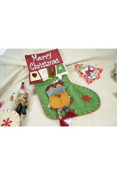 Flippy Gift stocking, Flippy, with reindeer pattern, green, size 20x40 cm, textile, interior
