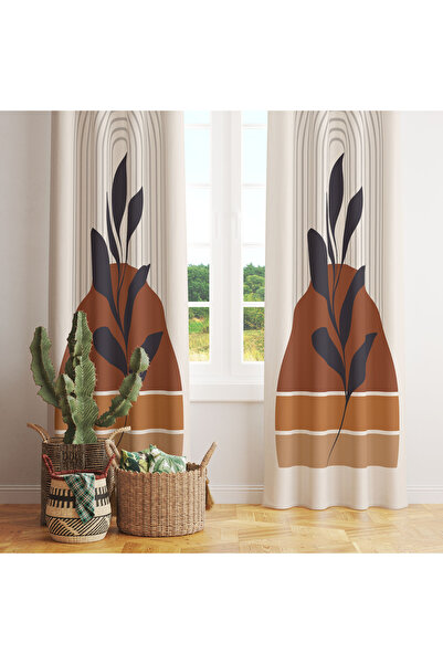 LadiesHome Retro Sun & Black Leaf Patterned Single Wing Background Curtain 140X260 cm