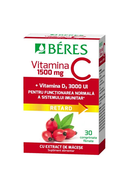 Beres Vitamina C 1500 mg + Vitamina D3 3000 UI Retard, 30 comprimate filmate