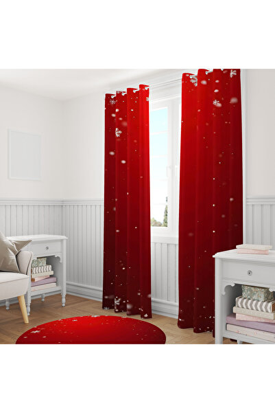 LadiesHome Red Heavy Snowfall New Year 140X260 Single Panel Background Curtain
