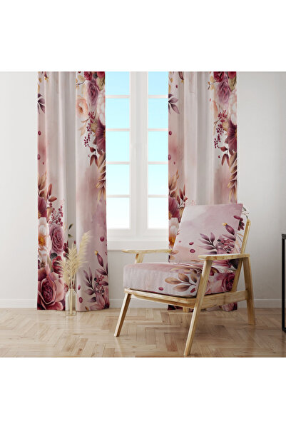 LadiesHome Light Pink Burgundy Watercolor Floral 140X260 Single Wing Background Curtain