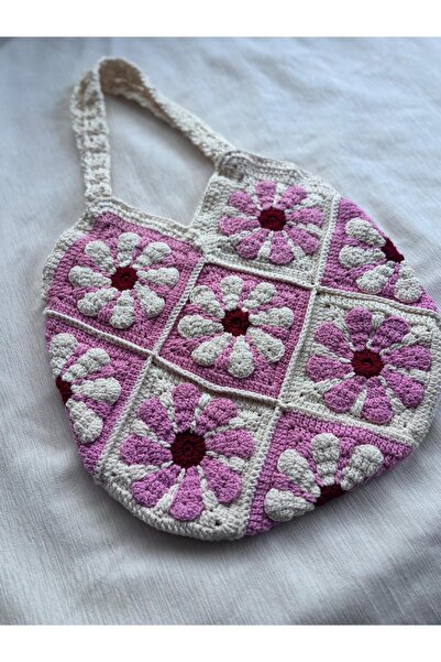 EHF LifeStyle RETRO PEMBE ÇİÇEK EL ÖRGÜSÜ MOTİF OMUZ ÇANTA