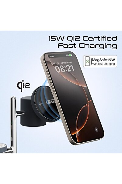 Promate Synergy-3 4-in-1 Qi2 MagSafe Charging Station (15W Phone, Night Lamp)