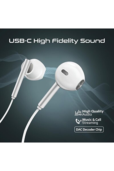 Promate Laxi-S USB-C Wired Earphones with ENC Mic, 14mm Drivers, Aluminum, White