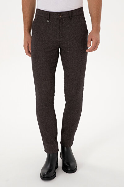 U.S. Polo Assn. Men's Dark Brown Slim Fit Canvas / Chino Trousers 50309907-Vr084