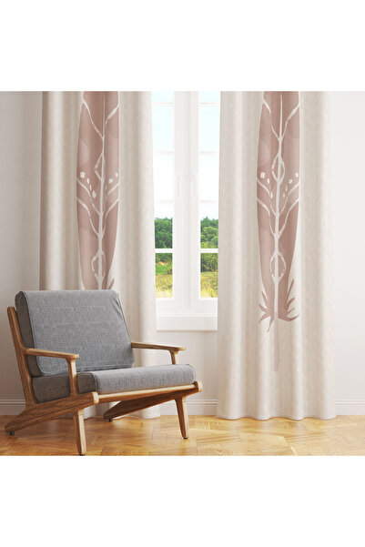 LadiesHome Perdele de fundal cu o singură aripă cu model de pene minimal pe f...