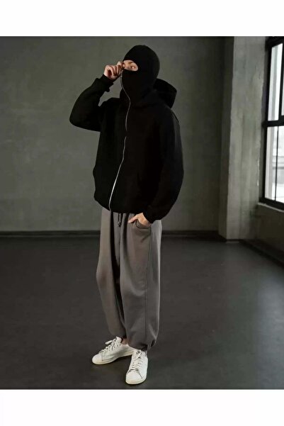 Kayicool Neon Face Printed Ninja with a Mask Unisex Sweatshirt Cardigan 3 Yarn Thick Fleece (100% Cotton)