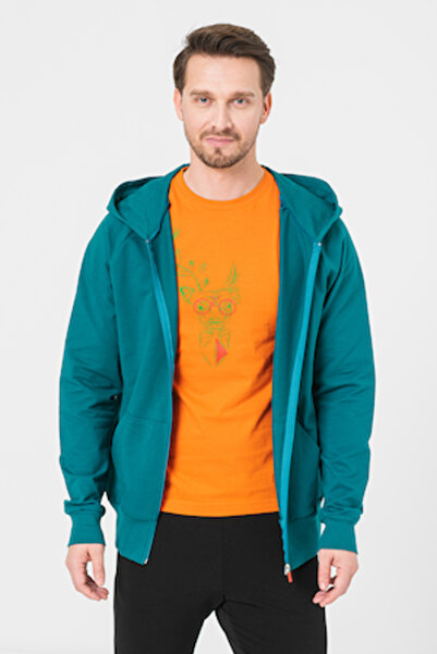 Pegas - Cotton blend zip-up hoodie, Petrol blue, S