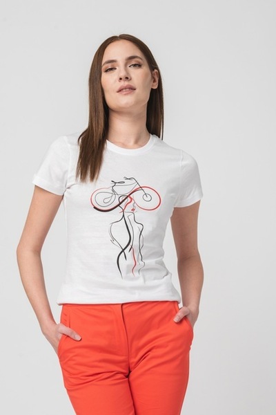 Pegas - Tricou din jerseu cu decolteu rotund și imprimeu contrastant cu logo, Roșu/Alb optic/Negru, L