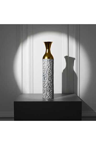 Hinora Γκρι Χρώμα Χρυσή Λεπτομέρεια Μεταλλικό Βάζο Μεσαίου Μεγέθους 70x15x15cm