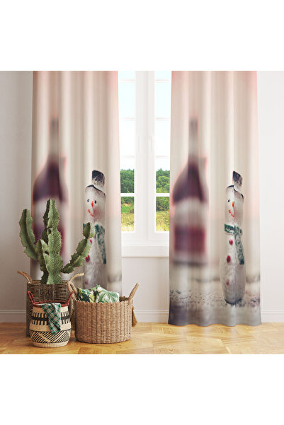 LadiesHome Cream Red Mini Snowman Winter 140X260 Single Wing Background Curtain