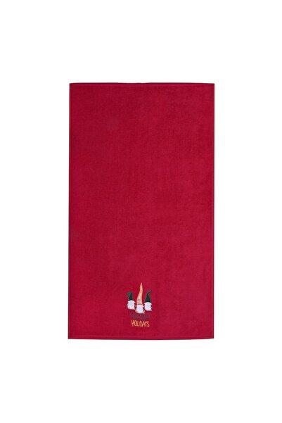 SHOPIENS Christmas Cotton Towel, Embroidered Gnomes, Red, 90x50 cm