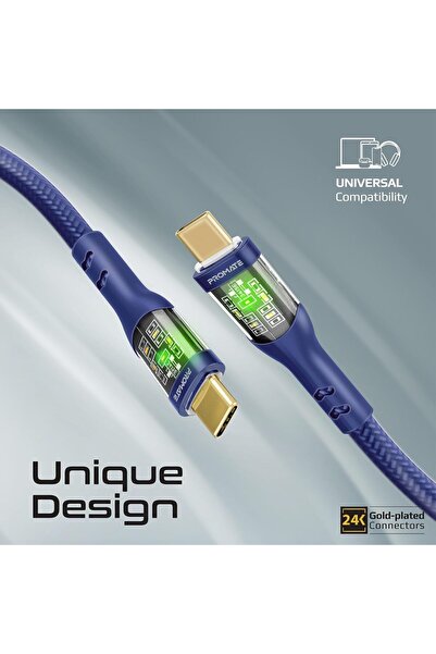 Promate USB-C Charging Cable TRANSLINE-CC, 60W PD, 480Mbps, 120cm Nylon Braided