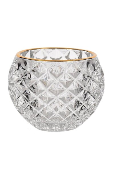 MYONNA IT & E- COMMERCE Κηροπήγιο, με Μοτίβο ρόμβου, διαφανές γυαλί με χρυσό ...