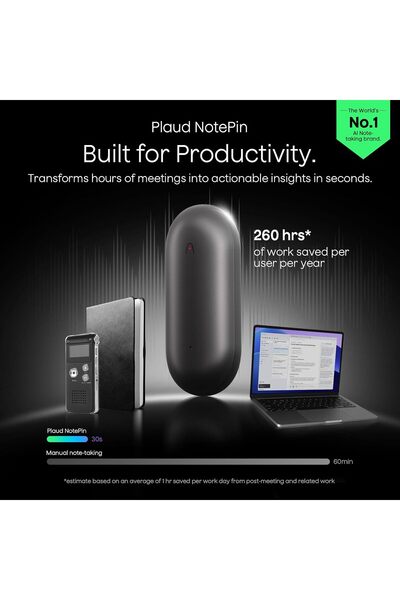 PLAUD NotePin Voice Recorder — AI Notetaker, 64GB, 112 Languages, Cosmic Gray