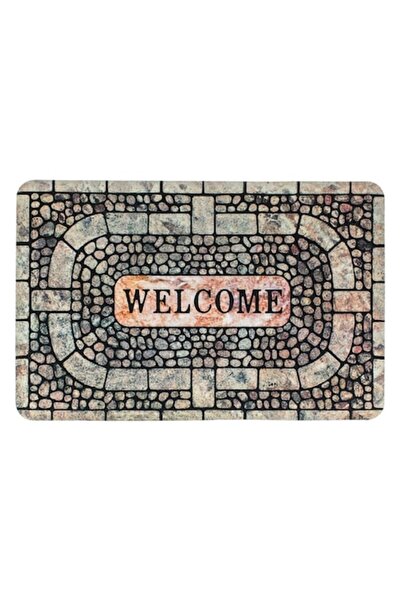 SHOPIENS Doormat Stone Pattern 'Welcome', Rubber & Carpet, 60x40 cm