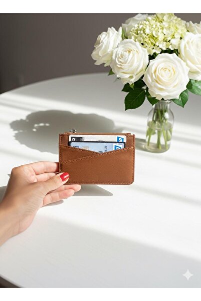 mlio Women's Multi-Compartment Velvety Brown Zippered Card Holder Wallet