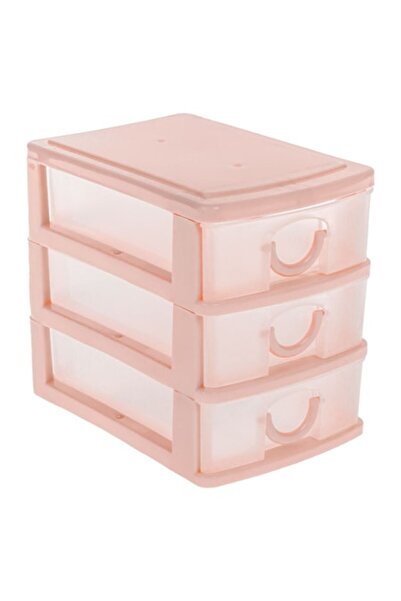 SHOPIENS Cutie organizator de birou din plastic roz, 11x9x13 cm, 3 sertare - ...