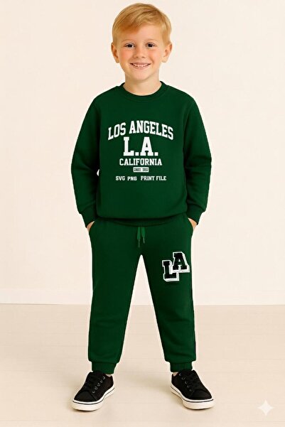 LİTTLE TORTOİSE Winter Fleece-Lined Boys' Swaetshirt Tracksuit Set Bottom Top 2Piece Set