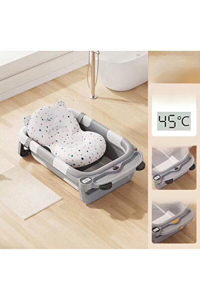 Un Foldable Baby Bath Tub with Mat and Temperature Sensing Thermometer